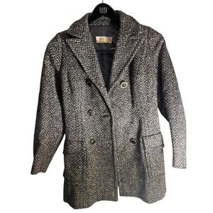 VTG Brazilian Textured Tweed Blazer Jacket Navy Multi Color Buttons dbl Breasted